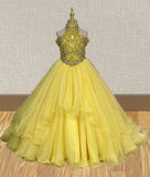 Stunning Little Girls Yellow Pageantt Dress with Exquistie Bodice - ToddlerPageantDress