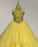 Stunning Little Girls Yellow Pageantt Dress with Exquistie Bodice - ToddlerPageantDress