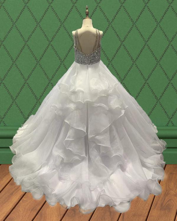 Teens White Evening Dress With Glitter Bodice - ToddlerPageantDress