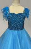 Young Gilrs Sparkly Pageant Dress With Feather - ToddlerPageantDress