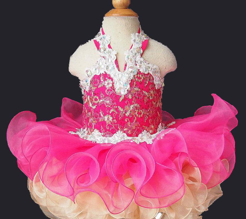 Halter Beaded Bodice Toddler Glitz Cupcake Pageant Dress - ToddlerPageantDress