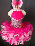 Halter Beaded Bodice Baby Girl Glitz Pageant Dress with Hair bow - ToddlerPageantDress