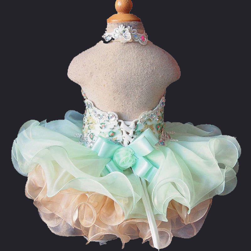 Halter Lace Beaded Newborn Cupcake Pageant Dress G040-8 - ToddlerPageantDress
