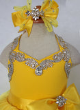 Custom Made Baby Girls' Yellow Baby Doll Pageant Dress With Hair Bow - ToddlerPageantDress