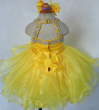 Custom Made Baby Girls' Yellow Baby Doll Pageant Dress With Hair Bow - ToddlerPageantDress