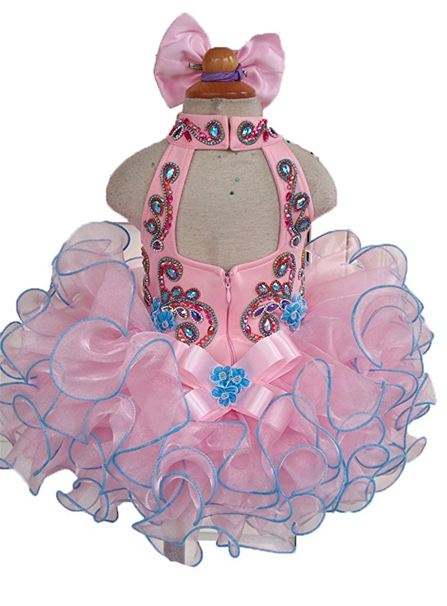 Custom Made Nations Little Miss Pink Stunning Pageant Dress With Hair bow - ToddlerPageantDress