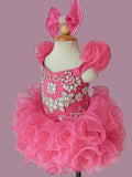 Custom Made Infant Illusion Fuchsia Cupcake Pageant Dress with Hair bow - ToddlerPageantDress