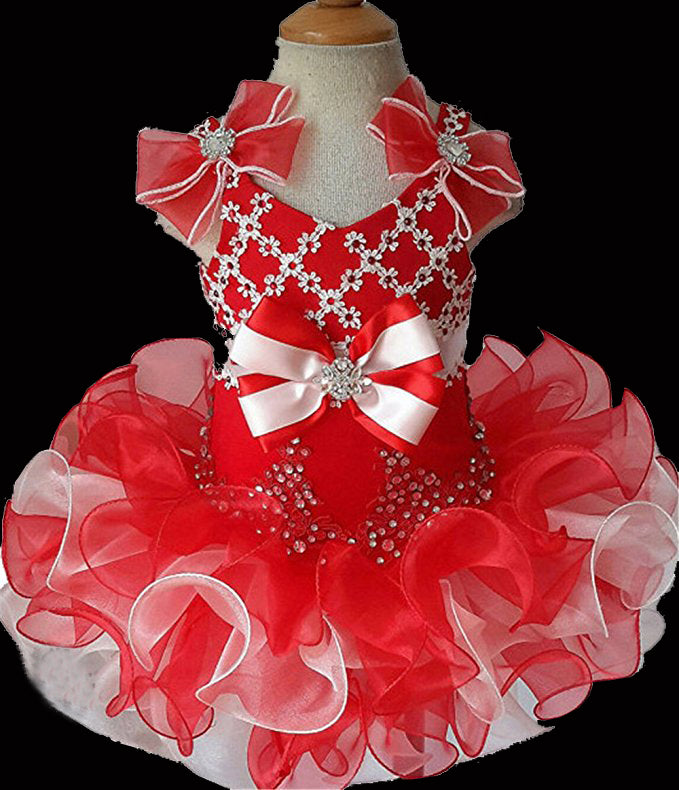 Halter Beaded Bodice Little Miss Red Cupcake Pageant Dress - ToddlerPageantDress