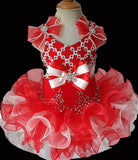 Halter Beaded Bodice Little Miss Red Cupcake Pageant Dress - ToddlerPageantDress