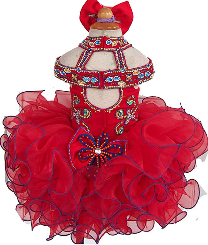 Halter Beaded Bodice Little Girl Toddler Infant Cupcake Pageant Dress - ToddlerPageantDress