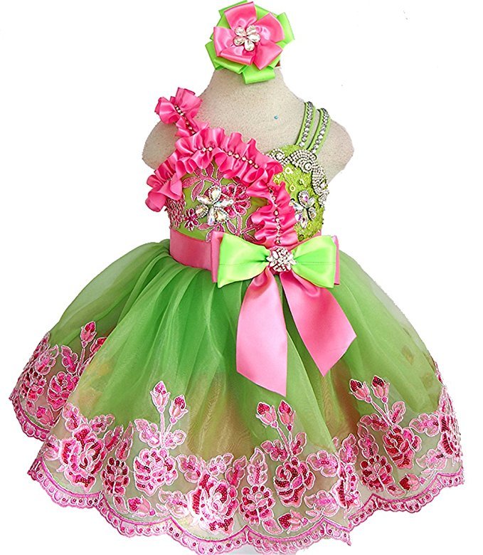 Charming Beaded Bodice Little Girl/Baby Girl/Kids/Toddler Pageant Dress With Hair bow - ToddlerPageantDress