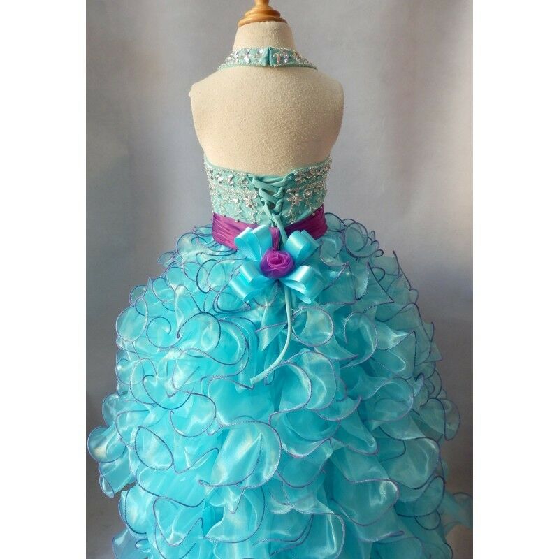 Custom Made Little Girl Halter Glitz Long Pageant Dress - ToddlerPageantDress