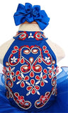 Haler Beaded Bodice Baby Royal Blue Cupcake Pageant Dress With Hair bow - ToddlerPageantDress