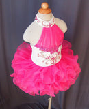Halter Beaded Bodice Little Girl Cupcake Pageant Dress - ToddlerPageantDress