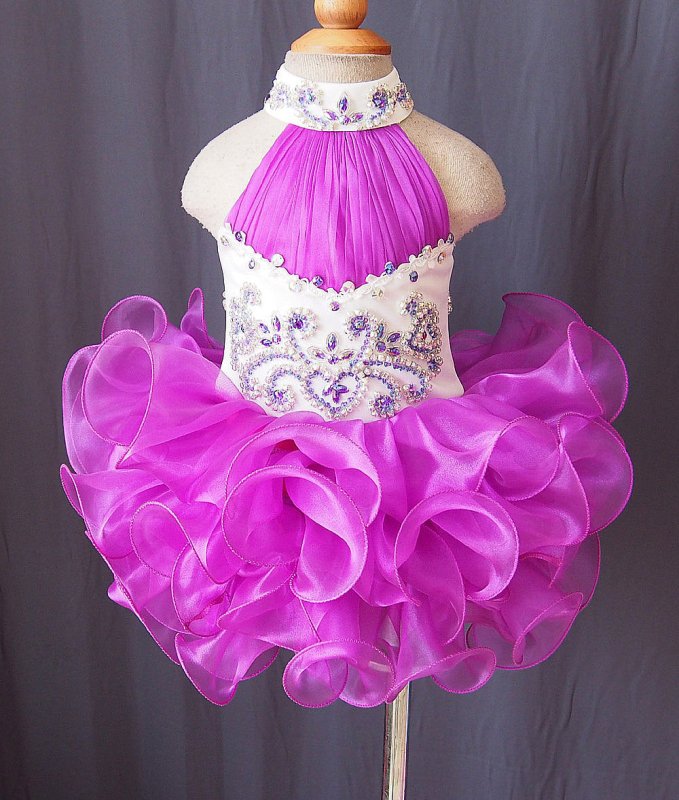 Halter Beaded Bodice Little Girl/Baby Miss/Baby Girl Cupcake Pageant Dress - ToddlerPageantDress