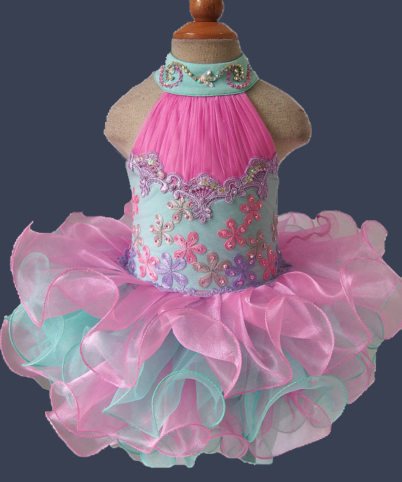 Halter Beaded Lace Little Girl Cupcake Pageant Dress - ToddlerPageantDress