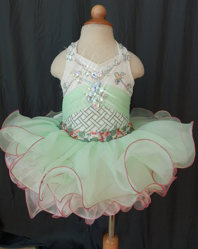 Halter V Neck Beaded Embroidery Bodice Baby Girl Pageant Dress - ToddlerPageantDress