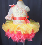 One Shoulder Lace Little Girl Glitz Beaded Bodice Cupcake Pageant Dress - ToddlerPageantDress