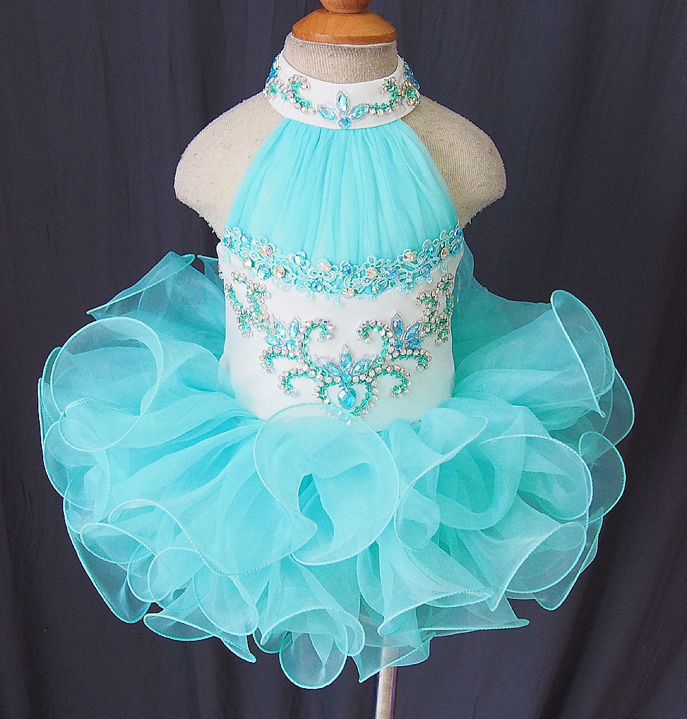 Halter Beaded Bodice Little Girl Glitz Cupcake Pageant Dress - ToddlerPageantDress