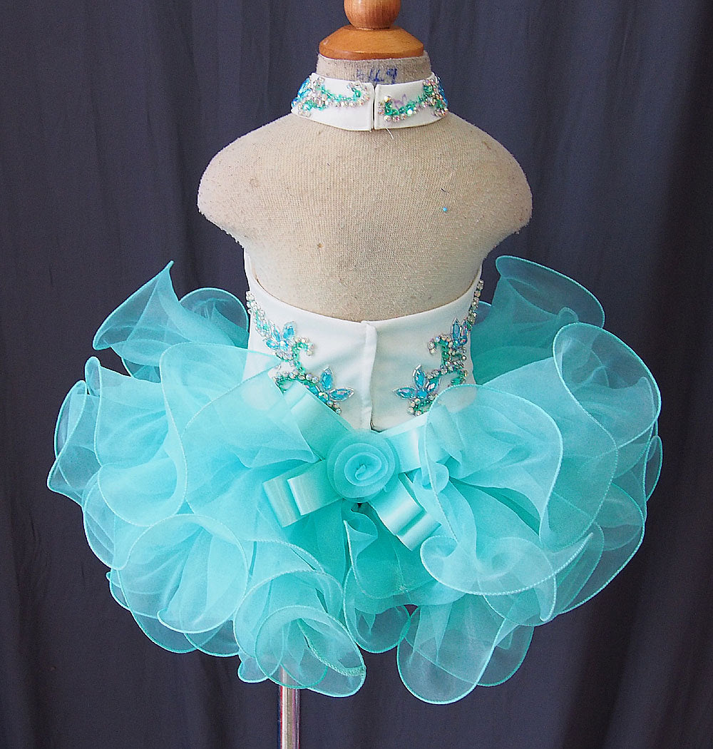 Halter Beaded Bodice Little Girl Glitz Cupcake Pageant Dress - ToddlerPageantDress