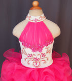 Halter Beaded Bodice Little Girl Cupcake Pageant Dress - ToddlerPageantDress