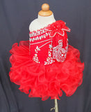 One Shoulder Beaded Bodice Red Cupcake Pageant Dress  G115-2 - ToddlerPageantDress