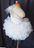 Custom Made Little Girl/Toddler/Baby Feather White Cupcake Pageant Dress - ToddlerPageantDress