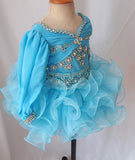 One Sleeve Glitz Beaded and Lace Cupcake Pageant Dress For Little Girls - ToddlerPageantDress