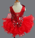 Glitz Beaded Bodice Little Miss/baby Girl/Toddler Red Cupcake Pageant Dress - ToddlerPageantDress