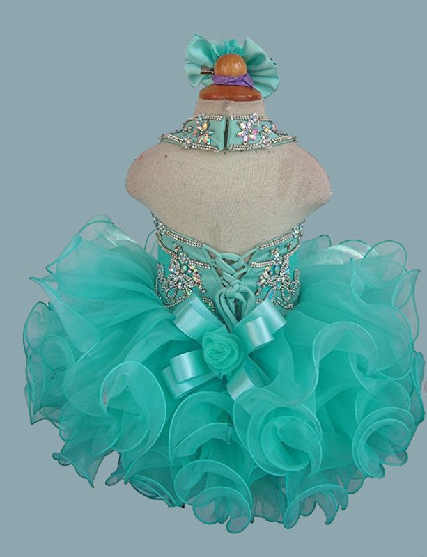 Mint Beaded Bodice Infant Glitz Cupcake Pageant Dress with Hair Bow - ToddlerPageantDress