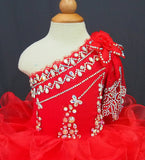 One Shoulder Beaded Bodice Red Cupcake Pageant Dress G115 - 2 - ToddlerPageantDress