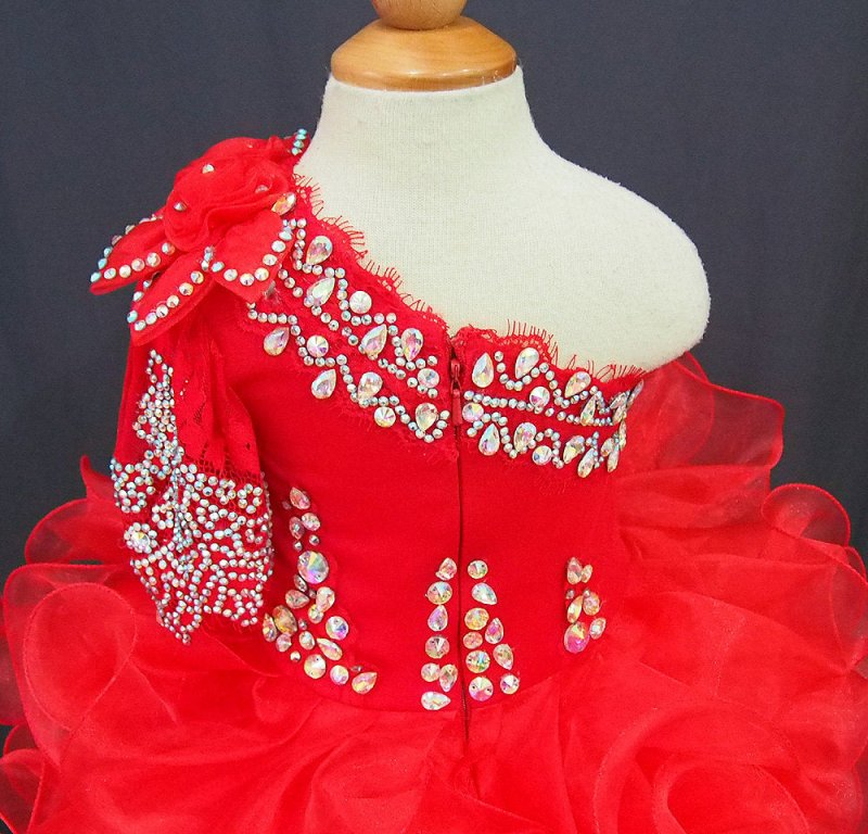 One Shoulder Beaded Bodice Red Cupcake Pageant Dress G115 - 2 - ToddlerPageantDress