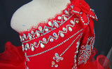 One Shoulder Beaded Bodice Red Cupcake Pageant Dress G115 - 2 - ToddlerPageantDress
