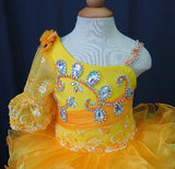 One Shoulder Glitz Baby Girl Cupcake Pageant Dress - ToddlerPageantDress