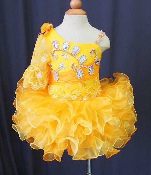 One Shoulder Glitz Baby Girl Cupcake Pageant Dress - ToddlerPageantDress