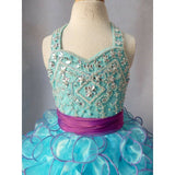 Custom Made Little Girl Halter Glitz Long Pageant Dress - ToddlerPageantDress